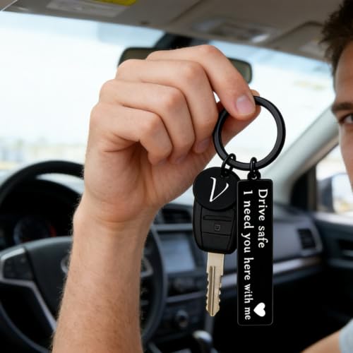 Image of drive safe keychain for him key rings for her men boyfriend