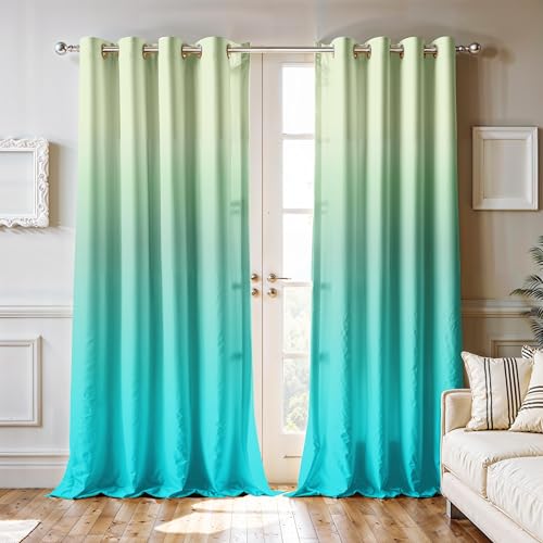 Image of Ultimate Trends Room Darkening Ombre Curtain | Polyester Gradient | Room Doors and Window| 6 FEET Pack of 2,Mint Aqua