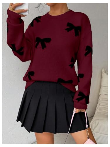 Image of Milumia Women's Y2K Bow Sweater Long Sleeve Crew Neck Knit Pullover Top