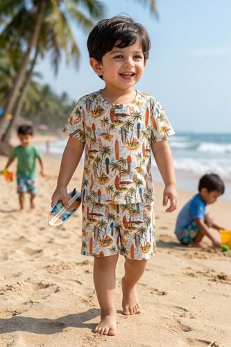 Image of Kids Dress for Boys | Round Printed Neck Half Sleeve T-shirt and Pant Clothing Set for Baby Boys