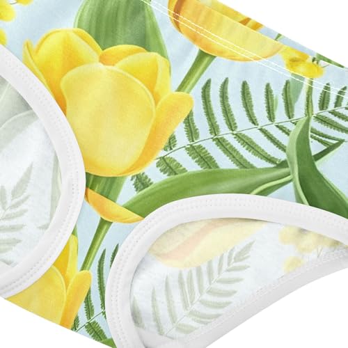 Realistic Yellow Tulips Floral Blue Panties for Girl Toddler Underwear Custom Cotton Funny Kids Briefs Undies 2t4