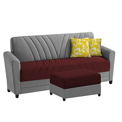 Image of Francis 3 Seater Sofa with Ottoman Set for Living Room (Maroon Grey Fabric)