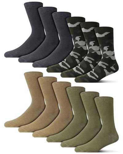 Croloose 12 Pairs Camo Crew Socks for Men Military Gift Camouflage Cotton Casual Socks Breathable Boot Work Hiking(Multiple)
