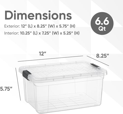 Image of Superio 6.6 Quart Clear Plastic Storage Boxes with Lids, Stackable Organizer Containers, BPA-Free Storage Bins for Home, Office, School & Dorm, 6 Pack