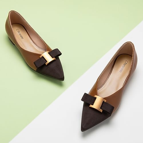 C. Paravano Women's Flats - Pointed Toe Ballet Flats for Women | Slip-On Work Flats with Bow, Comfortable Elegant Shoes for Office, Casual Daily Wear(Size 8,Brown)2