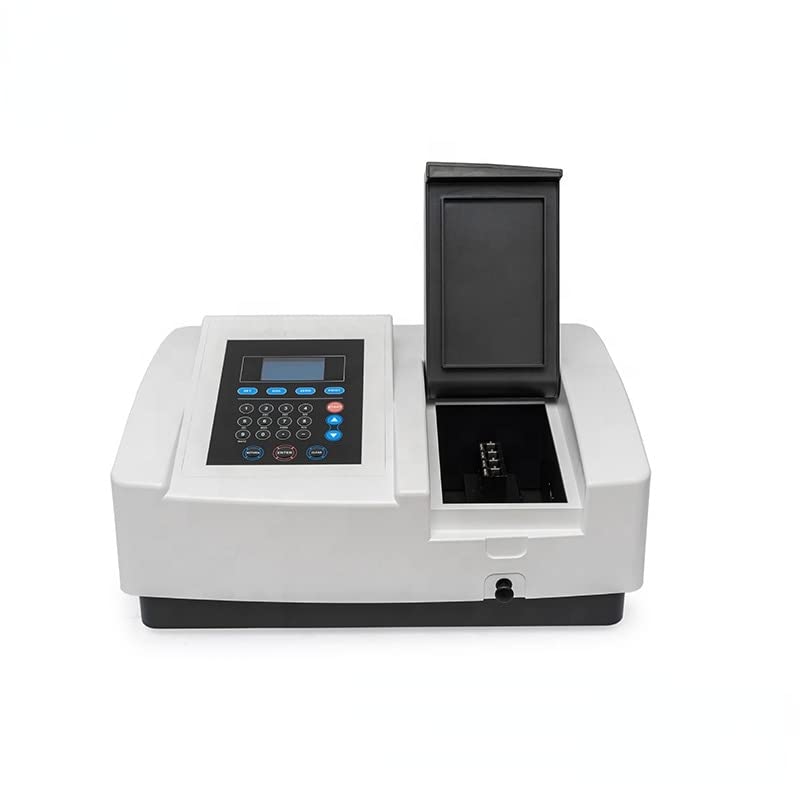 GOYOJO UV-759 Spectrophotometer with the sample compartment open, showing the cuvette holder