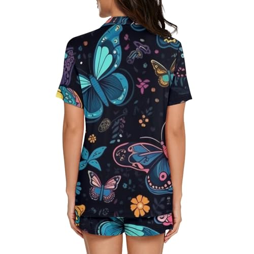 Image of Pjs Womens Short Sleeve Button Down Pajamas Set Two-Piece Nightwear with Pockets