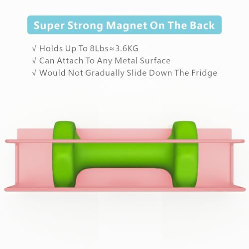 Image of Magnetic Spice Rack For Refrigerator, Space Saving Magnetic Shelf For Fridge Pink 2 Pack With Magnetic Paper Towel Holder