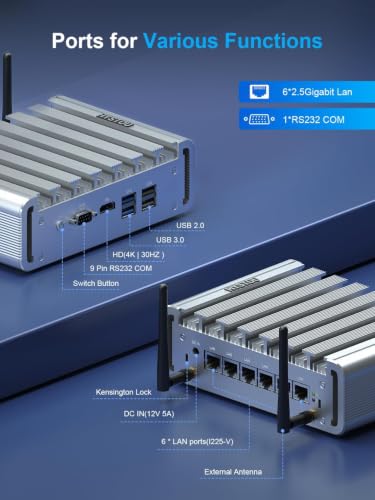Image of HYSTOU Firewall Mini PC Micro Appliance, Router PC, VPN, Network Security Server, N100 Fanless Mini PC, Firewall 2.5gbe OPNsense, AES-NI, Vesa /Wall Mount(16GB DDR4 /512GB SSD) | Router PC, VPN, Network Security Server,Firewall 2.5gbe OPNsense for Home&Office, AES-NI, Vesa /Wall Moun,6LAN,4USB,RS232 COM