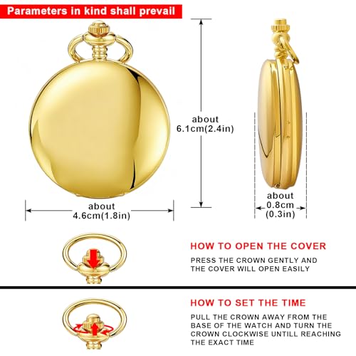 Image of Tiong Pocket Watch Vintage Quartz Pocket Watches with Chain Christmas Graduation Birthday Gifts Father's Day(Gold)