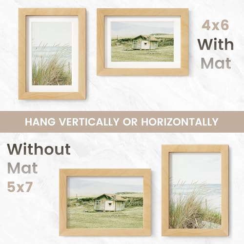 Image of 5x7 Picture Frame, USA-Sourced Natural Beech Wood Photo Collage Frame with HD Tempered Glass, Modern Simple 5 x 7 Wooden Frame Matted to 4x6, Gallery Wall Frames for Art, Wall or Tabletop Display
