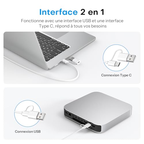 Clavier Filaire pour Mac Compact AZERTY Argent Double Interface USB Type C OMOTON