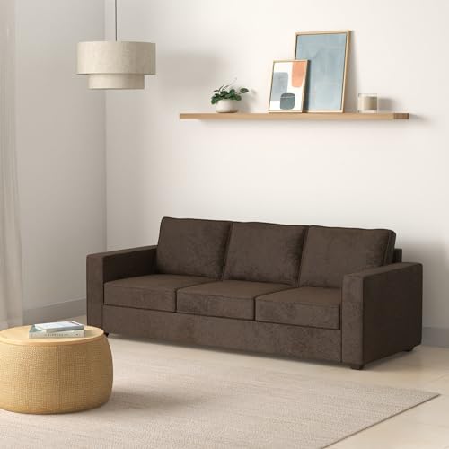 Image of Wakefit Sofa Set for Living Room | 3 Year Warranty | 3 Seater Sofa, Sofa Set, Wooden Sofa Set for Living Room, Three Seater Sofa - Napper (Fabric, Dark Earth)