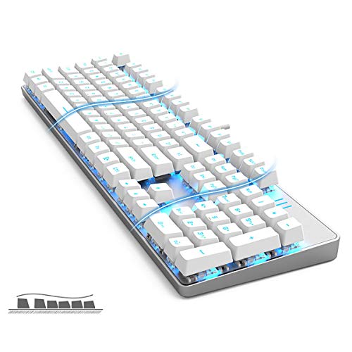 Image of Merdia Hot Swappable 104 Keys Full Size Mechanical PC Gaming Keyboard | Blue Switch White Mechanical Wired Computer Keyboards | LED Backlit 104 Keys US Layout Light Up Wired Gaming Keyboard