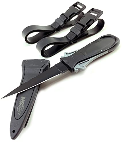 SPEARFISHING WORLD Serrated Edge Squeeze Lock Stainless Steel Knife for Spearfishing, Freediving & SCUBA Diving