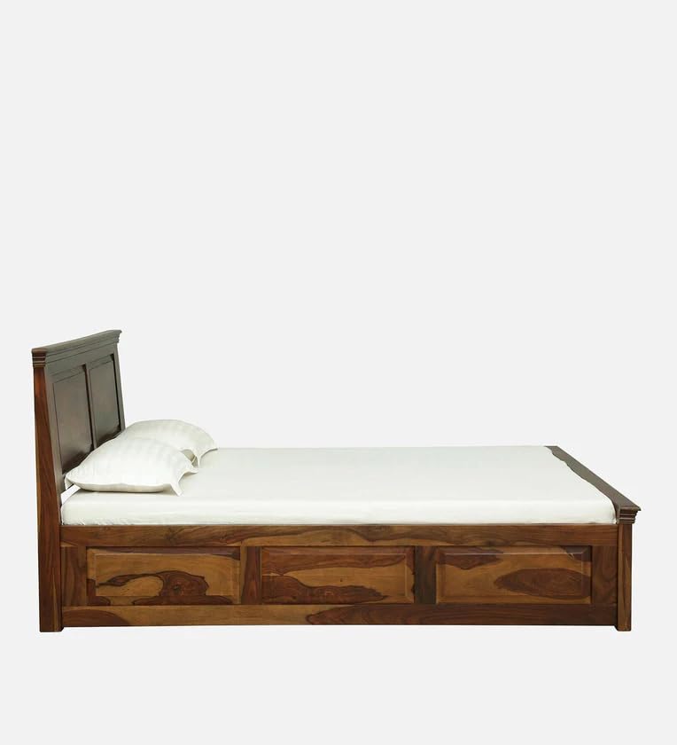 Image of EXCEL HOME EXCEL International Siska Solid Sheesham Wood Queen Size Bed with Buid in Storage | Wooden Double Bed Box Storage for Bedroom | Rosewood, Teak Finish