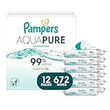 Pampers Aqua Pure Baby Wipes, 99% Water, Fragrance Free, 672 Baby Wipes Total (12X Flip-Top Packs) [Packaging May Vary]