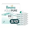 Pampers Toallitas para bebé Aqua Pure, toallitas a base de agua al 99%, toallitas hipoalergénicas y sin perfume para bebé, 672 toallitas en total (12 paquetes abatibles)