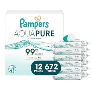 Pampers Toallitas para bebé Aqua Pure, toallitas a base de agua al 99%, toallitas hipoalergénicas y sin perfume para bebé, 672 toallitas en total (12 paquetes abatibles)