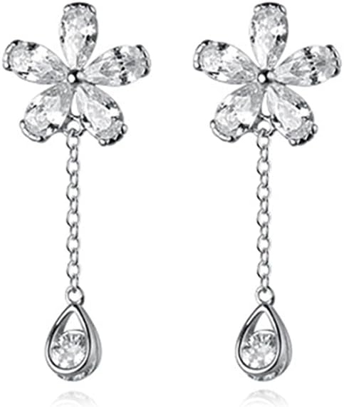 Reffeer Solid 925 Sterling Silver CZ Flower Cuff Earrings for Women Teens Flower Wrap Earrings Droplet Chain Earrings Cartilage Helix Earrings