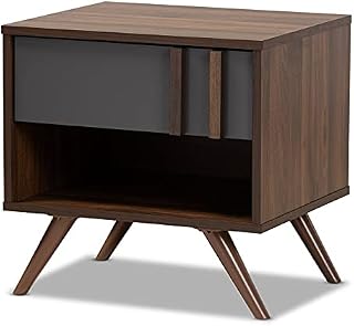 Bowery Hill Two-Tone Gray and Walnut Finished Wood 1-Drawer Nightstand