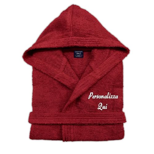 Cieffepi Home Collections Solo Mio Basic Peignoir personnalisé avec capuche en éponge douce hydrophile pur coton, rouge, XXL