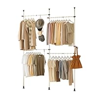 SoBuy Telescopic Clothes Rail, Heavy Duty Clothes Rack, Adjustable Open Wardrobe with Hanging Rails for Bedroom, Walk-in Closet White KLS03