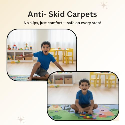 Image of Athom Living Peppa Pig Family Runner Carpet, 2x4.5 ft, Anti-Skid Backing, Perfect for Kids Bedroom and Playroom