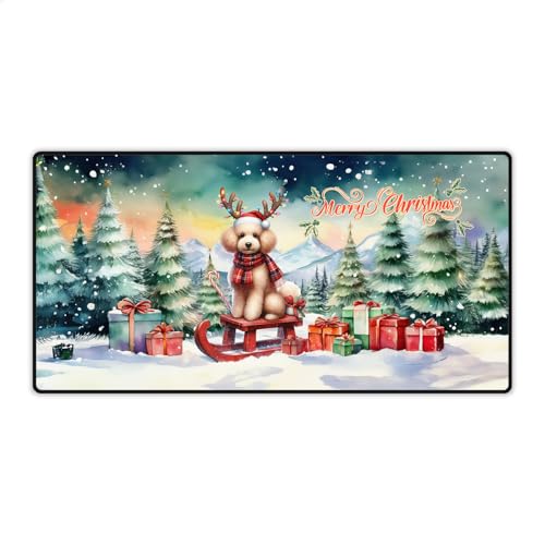 Merry Christmas Santa Reindeer Antlers Poodle Sleigh Xmas Winter Holiday Desk Mat Full Keyboard Mouse Pad Poodles Dog Lover Gifts Idea Large Mousepad - 023 -  Ninety3POD, DOPO.00023-BNK