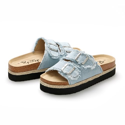 Image of PepStep Slide Sandals for Women with Soft Cork Footbed and Strap, Ladies Fashion Platform Slide Sandals Comfortable Slip On Style