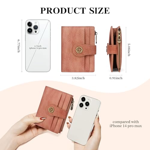Image of Leather Wallet Women,RFID Blocking Wallets for Women Bifold Compact Small Card Holder With Zipper Coin Pocket ID Window(Pink)