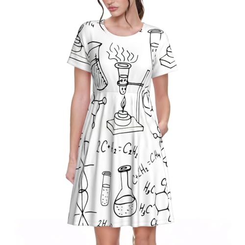Robe d'été à manches courtes imprimée chimie pour femme au quotidien