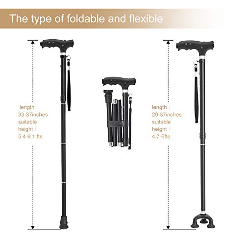 Benecane Walking Cane Folding Cane Adjustable Walking Cane For Men Women Seniors Led Light Fold-Up Lightweight Sturdy Portable Walking Stick - Balancing Mobility Aid - Comfortable Handles #TOP6