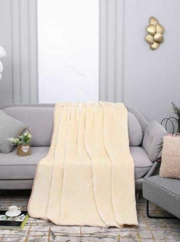 OBS Luxury Faux Throw Fleece Blanket Double King Size Modern Sofa Bed Chair Mink Throws (Cream, Double 150 x 200)