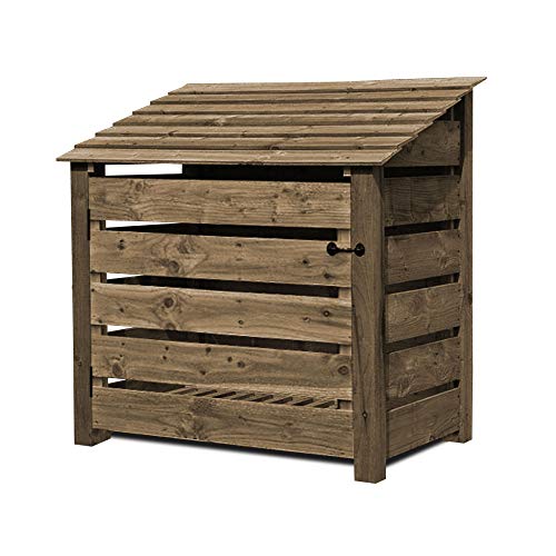 Rutland County Garden Furniture Greetham 4 ft Tall Log Store/Garden Storage Heavy Duty Pressure Treated Timber Forward Sloping Roof (Slatted Log Store with Kindling Shelf & Door, Rustic Brown)