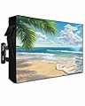 DOME-SPACE Summer Beach Blue Sky Outdoor TV Cover for Outside Flat Screen Televisions, Coastal Tropical Palm Tree Weatherproof TV Screen Protector with Zipper for 52 to 55 Inch Screens