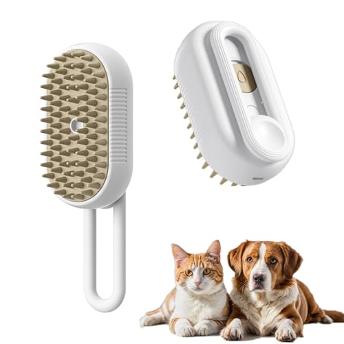 Image of Cat Steamy Brush with Rotatable Handle 3 in 1 Grooming Steamy Brush for Cats and Dogs Massage Cleaning Spray Comb for Removing Tangled and Loose Hair (White)