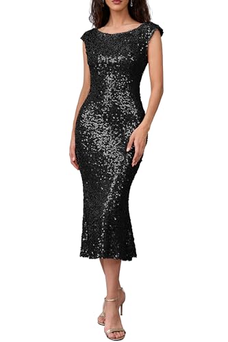 Robe de cocktail longue à paillettes pour briller en soirée