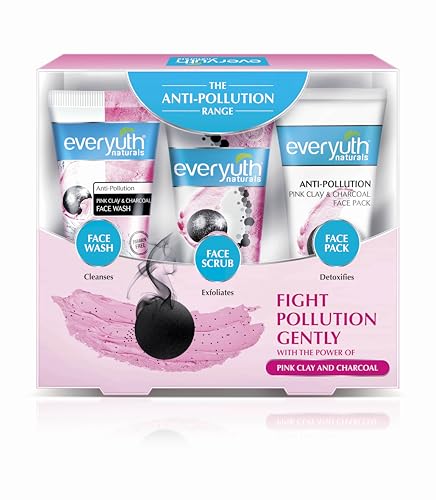Image of Everyuth Naturals Anti Pollution Face Wash, Face Scrub & Face Pack Combo, Deep Cleansing & Skin Purifying, Suitable for All Skin Types, 50g Each (Pack of 3)