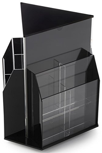 Countertop Literature Holder, Black Acrylic Construction with Clear Front Pockets – Leaflet Rack Rotates 360 Degrees for Access to 12 Pockets