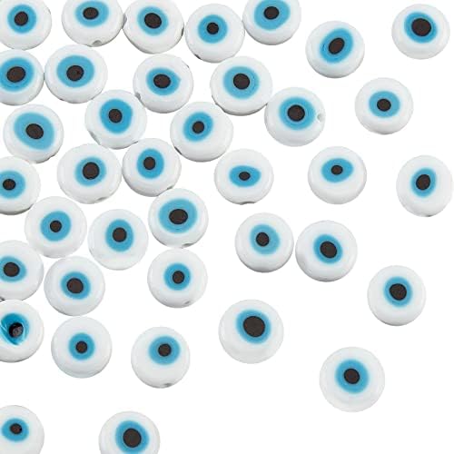 NBEADS 120 Pcs Evil Eye Beads, Lampwork Beads Flat Round Spacer Beads for Jewelry Making