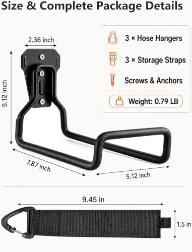 Image of Hose Hanger, Hose Holder Wall Mount Heavy Duty Organizer for Garden Hoses Metal Hook Outdoor Rack for Water Hoses, 3 Pack