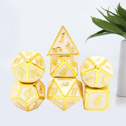 Dados de metal poliédricos de aleación de zinc juego de 7 dorados resistentes para juegos de mesa 3