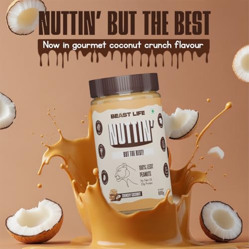 Image of BeastLife Crunchy Coconut Peanut Butter | 24.5 G Protein | 800 gm | 100% Peanuts, High Protein | Zero Palm Oil | Non‑GMO Nut Butter | Fitness-Friendly Spread | Zero Cholesterol