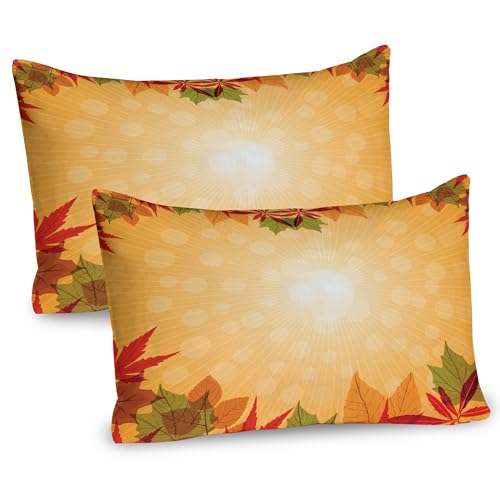 Ambesonne Harvest Pillow Sham Set of 2, Striped Dotted Background and Vibrant Maple Aspen Oak Leaves Seasonal Nature, Quality Microfiber Bedding Item for All Seasons, 36