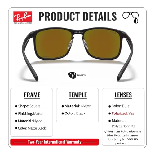 Image of Ray-Ban RB4264 CHROMANCE POLARIZED Square Shape Sunglasses for Men with Official Eyewear Kit