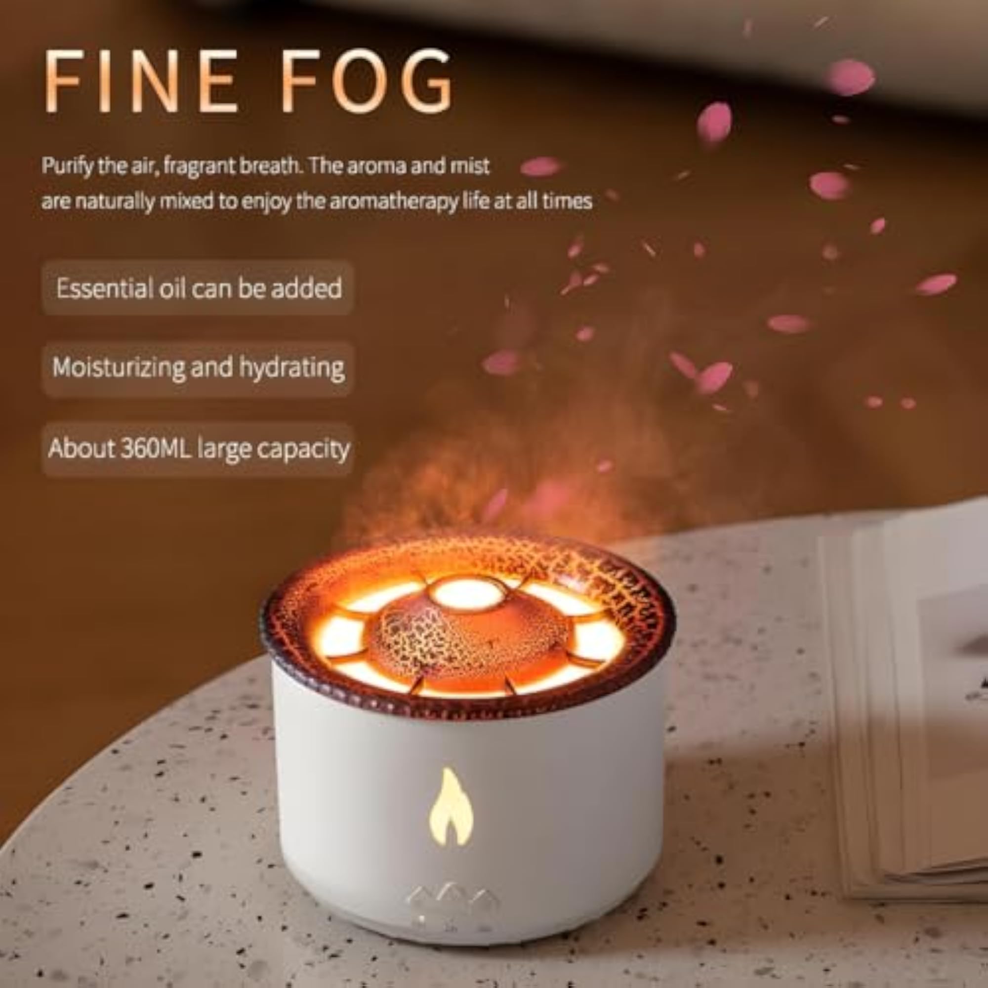 Aromatherapy Humidifier with Flame & Volcano Light Timer