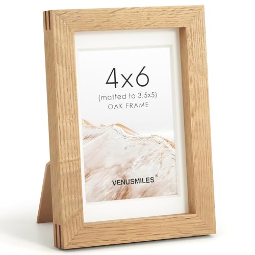 Image of 4x6 Picture Frame, USA-Sourced Natural Oak Wood Photo Collage Frame with HD Tempered Glass, Modern Simple 4 x 6 Wooden Frame Matted to 3.5x5, Gallery Wall Frames for Art, Wall or Tabletop Display