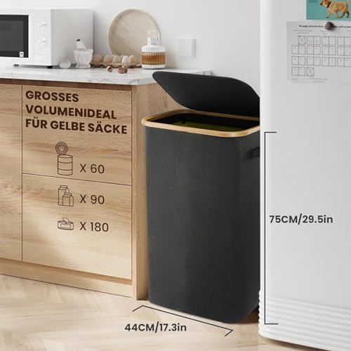 Biigdan 100L Gelber Sack Ständer mit Deckel, Visualisierung Mülleimer Gelber Sack, Stabiler Ständer Ggelber Sack, Müllsackständer, Mülltrennsystem Küche, Schwarz