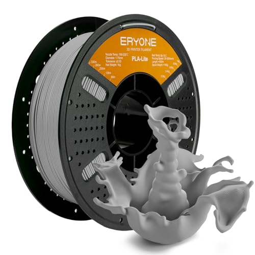 ERYONE PLA Filament 1.75 mm, 3D Printer Filament PLA Lite, Dimensional Accuracy +/-0.03mm, 1kg(2.2lbs)/Spool, Light Gray